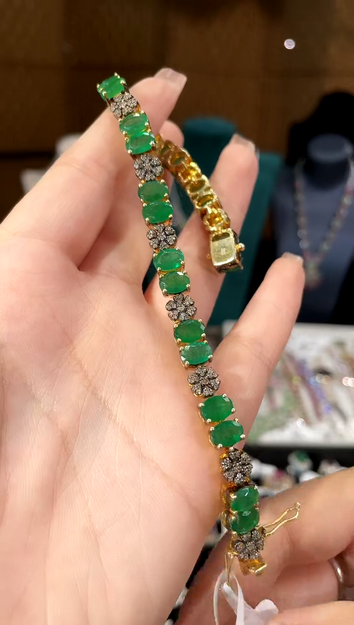 手链银S925镶嵌祖母绿手链