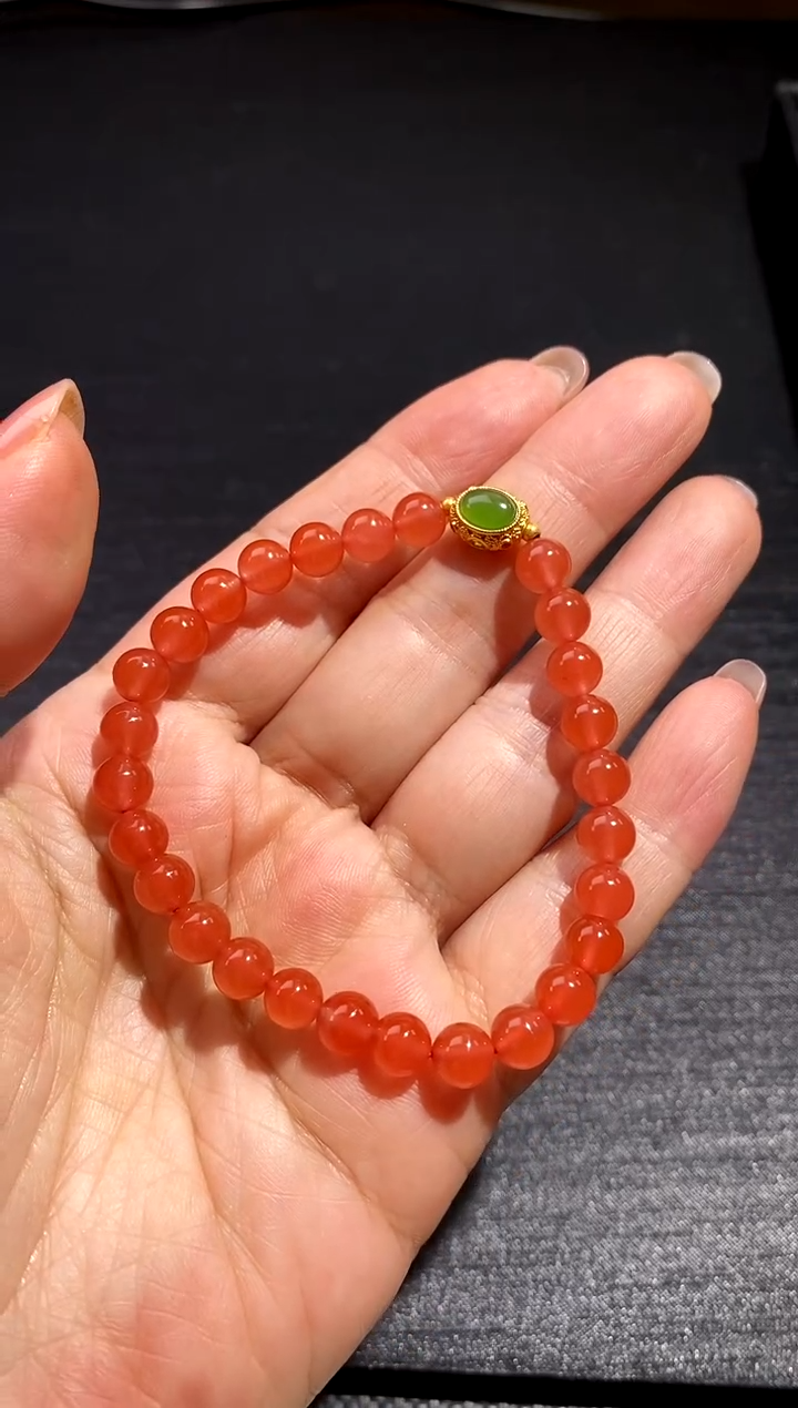 【闪购商品】南红玛瑙手链18K金镶嵌南红单圈手串