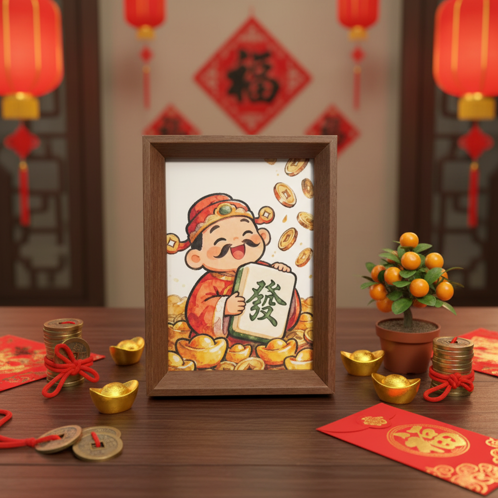 SJ-7寸-9927-186财神（发）棕色7寸相框摆台