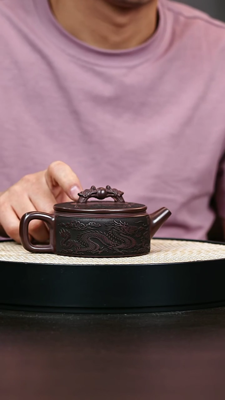 茶壶紫砂石红龙凤呈祥汉瓦240cc