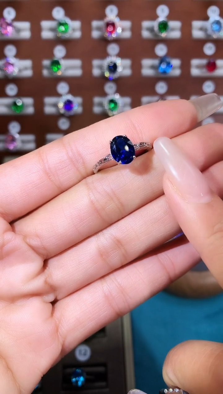 戒指蓝宝石银S925镶嵌79银色
