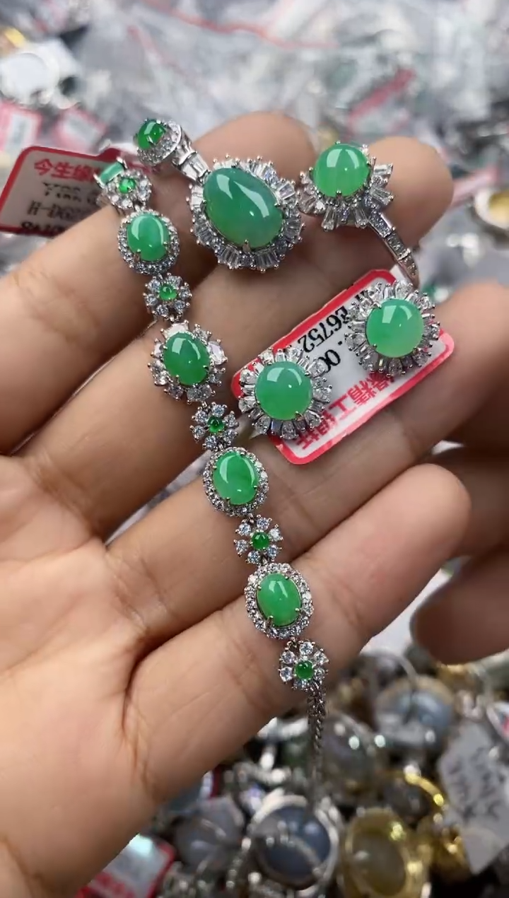 银S925镶嵌戒指翡翠444---7