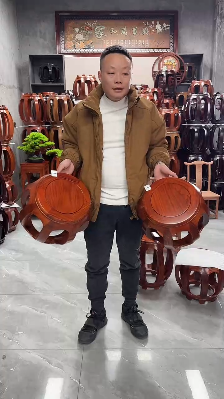【闪购商品】花梨木类坐具花梨色小号鼓凳一对1号