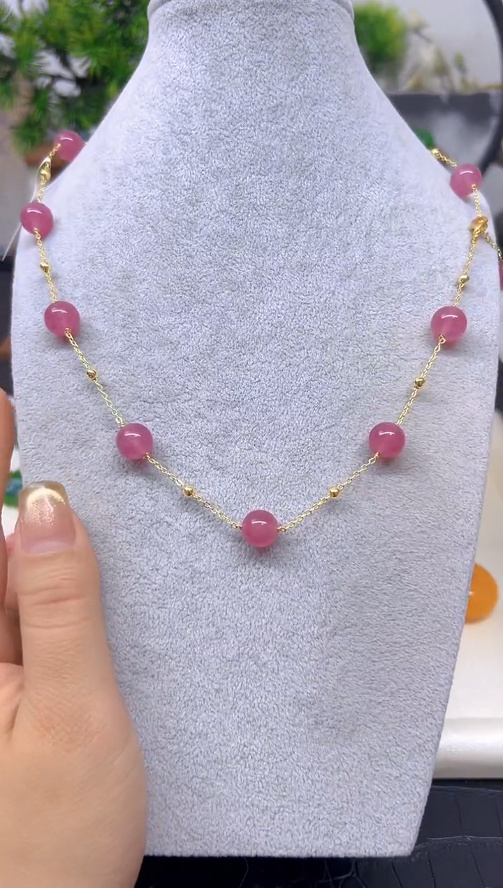 银S925镀金镶嵌颈饰红色碧玺X565