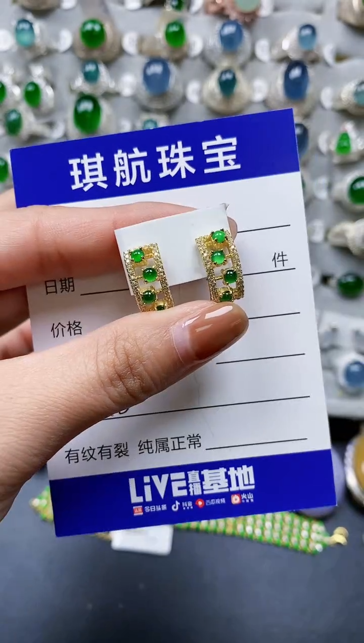 【闪购商品】翡翠耳饰银S925镶嵌0180