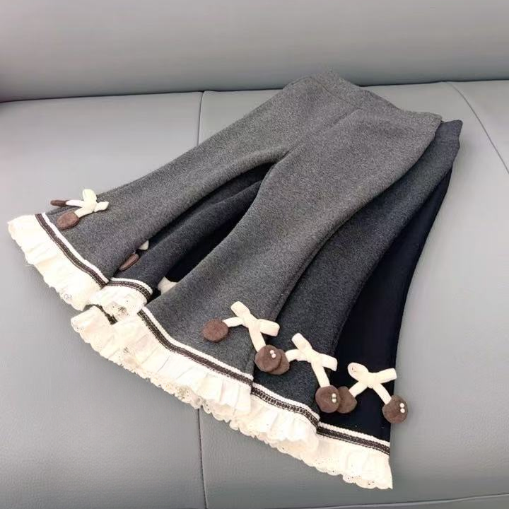 【550克绒】女童喇叭裤加绒深秋冬款打底裤儿童宝宝加厚微喇裤长裤