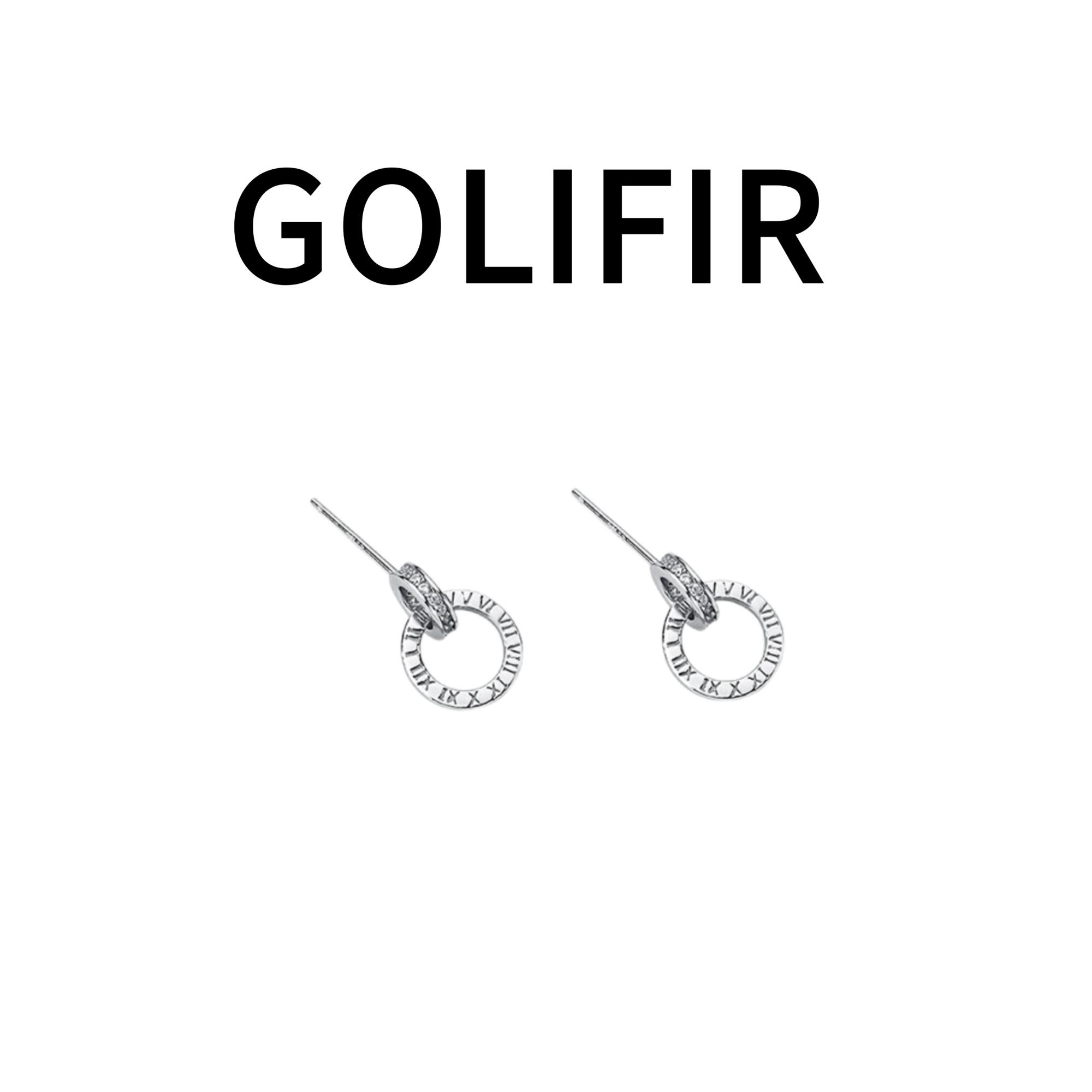 合金合成锆石耳饰 【GOLIFIR】FuYun 系列 罗马数字圆环耳钉D112