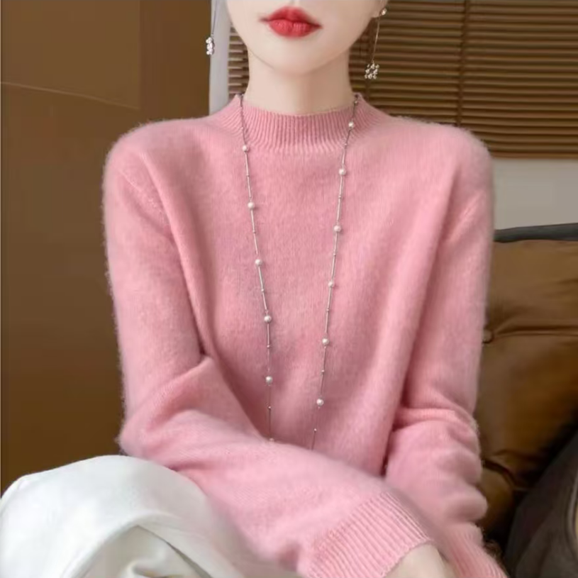 【100%羊毛】2025新款柔软舒适半高领女纯色羊毛衫百搭内搭