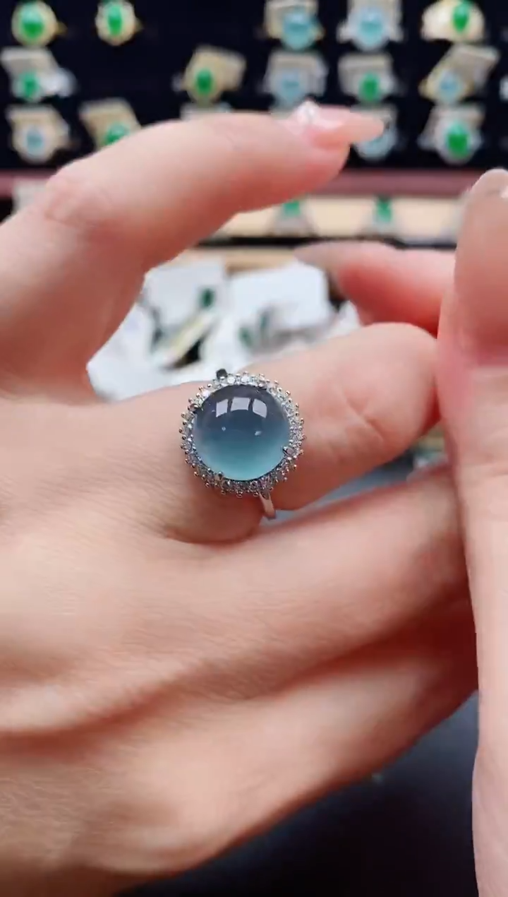 银S925镶嵌戒指翡翠1