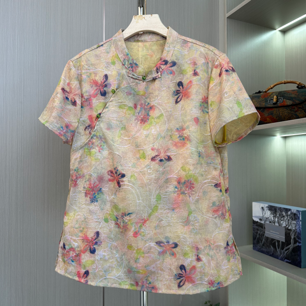 2589款【伴夏】浮光锦时尚洋气女士短袖上衣