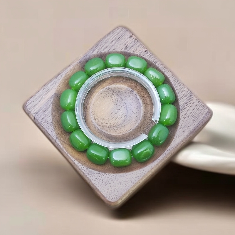 【佳玺精选】034 天然玉石 菠菜绿筒珠11mm