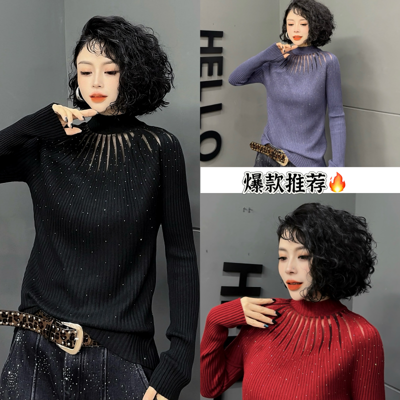 【亿火】烫钻保暖宽松型针织衫冬季毛衣- G235-9601