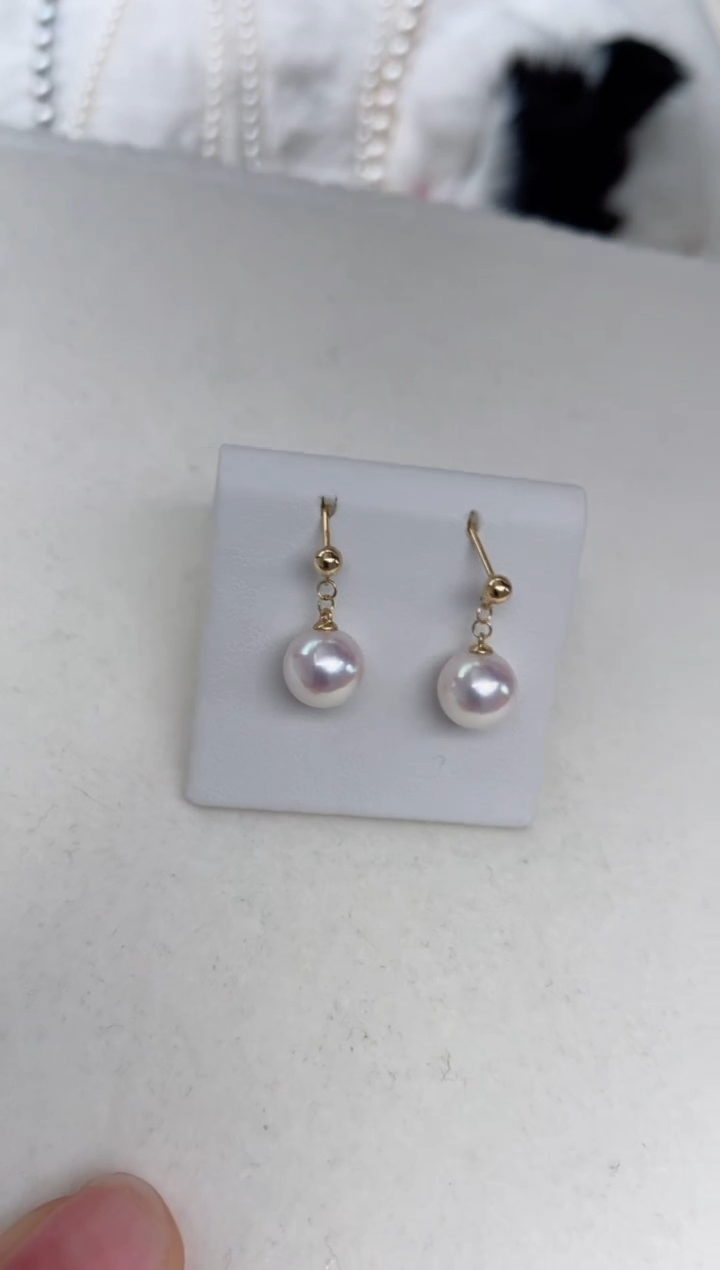 【闪购商品】海水珍珠耳饰18K金镶嵌8-8.5mm耳饰长款微风吹