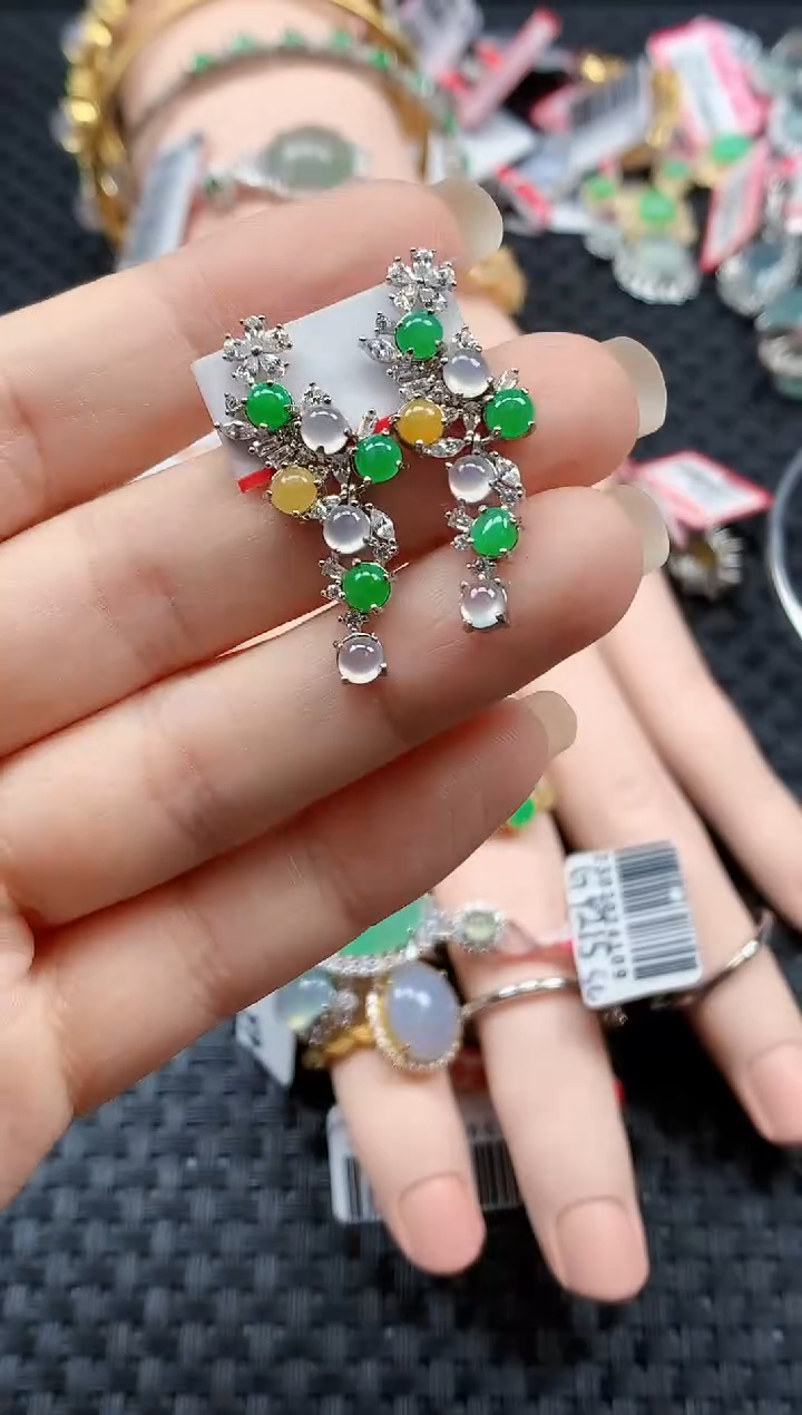 银S925镶嵌戒指翡翠天然A货缅甸翡翠