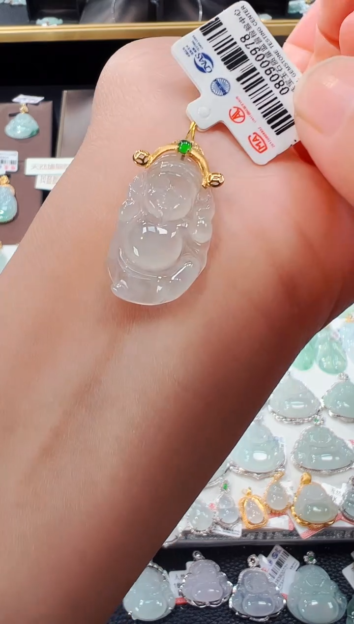 【闪购商品】翡翠吊坠(不含链)18K金镶嵌财神爷吊坠978