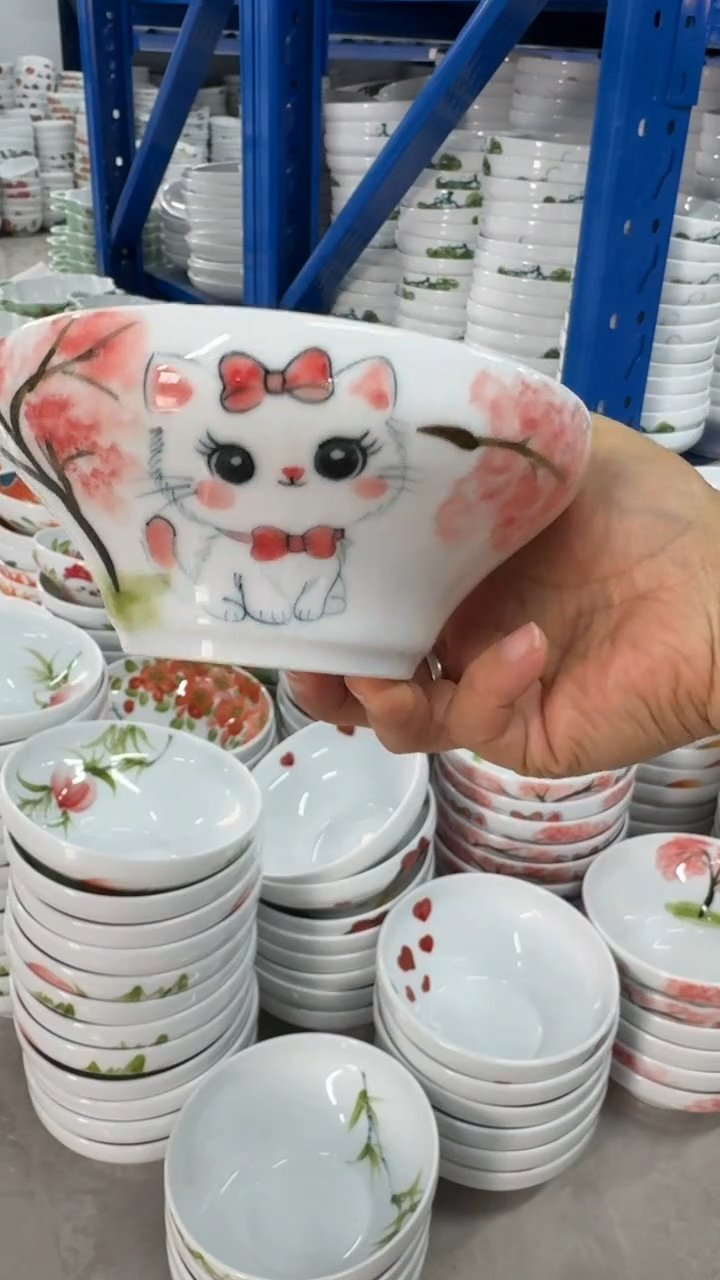 瓷片景德镇高温陶瓷食品级手绘釉中彩-葫芦碗