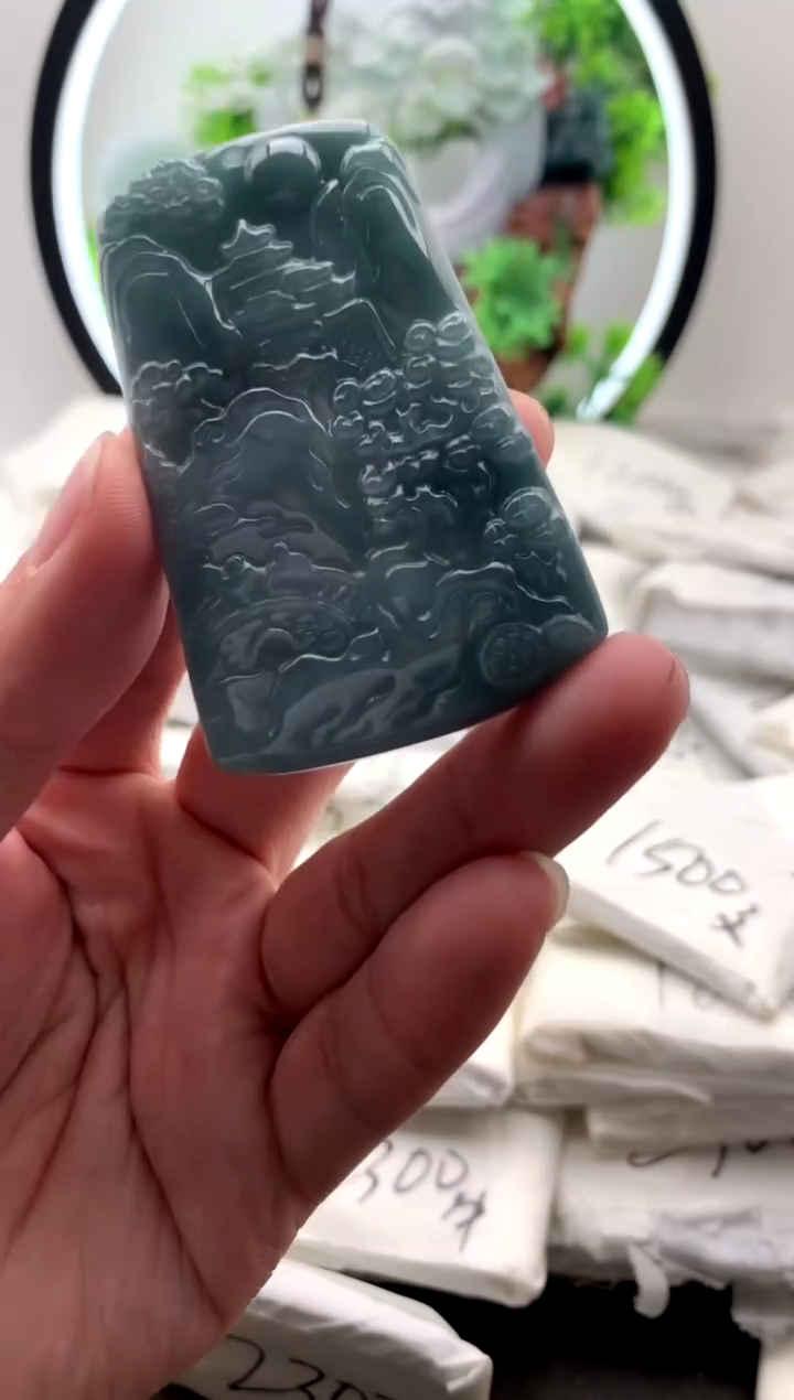 【闪购商品】翡翠颈饰未镶嵌山水牌【品质一般能接受再拍】