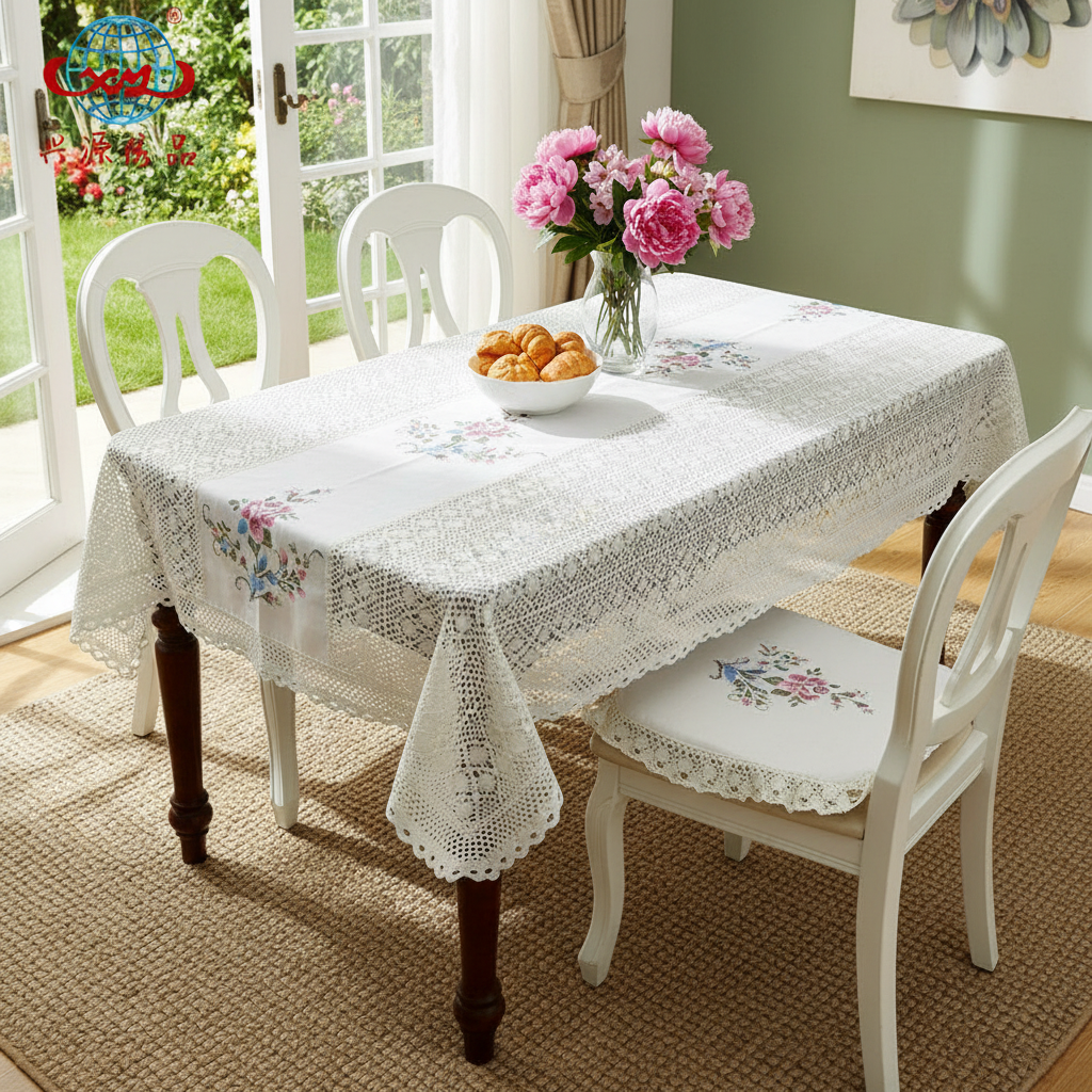 2403-17米色【140*195cm】加大十字绣桌布简约钩针电视盖巾桌台布