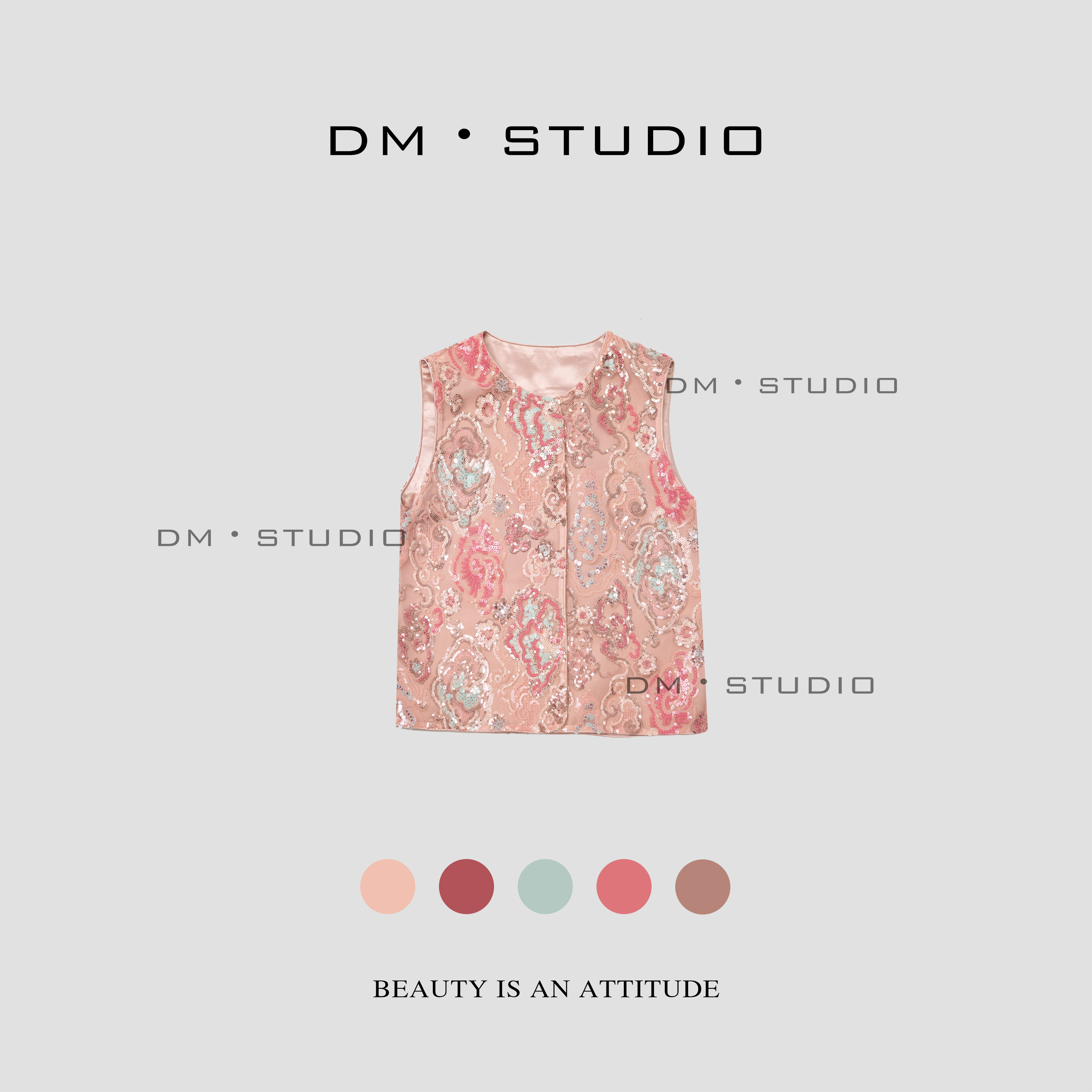 DM•STUDIO/新中式高级感桃粉色减龄重工绣片马甲（333954）