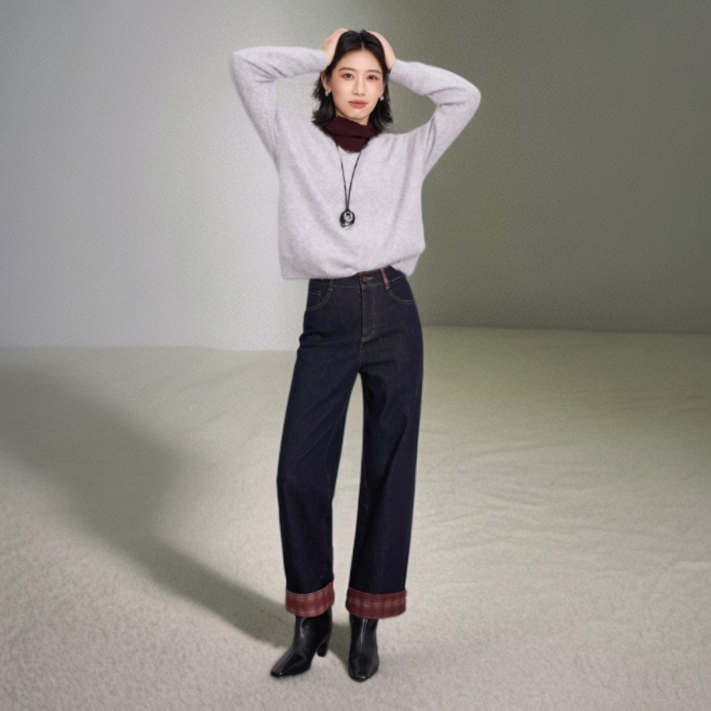 【万万】厚款牛仔冬季直筒裤设计师款A5D5N1502