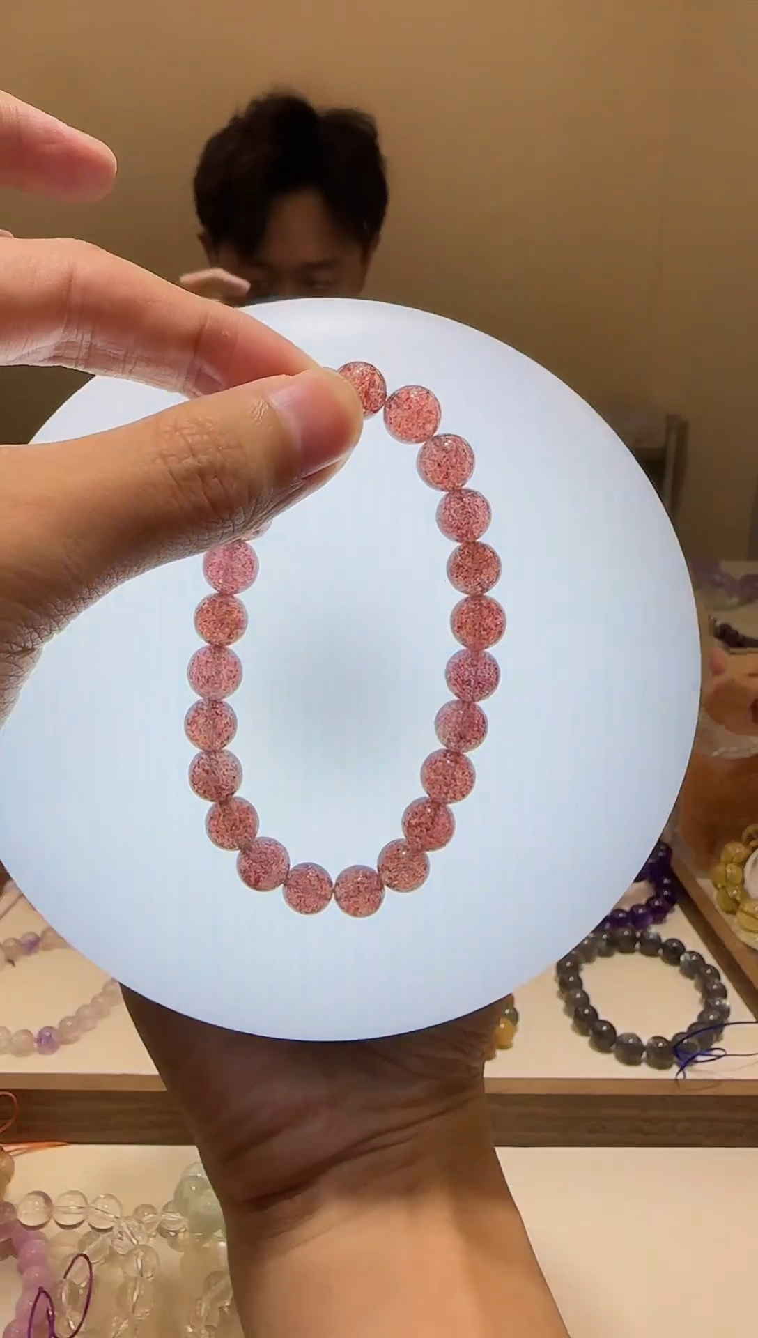 【闪购商品】石英质玉手链未镶嵌鸽血红草莓晶8