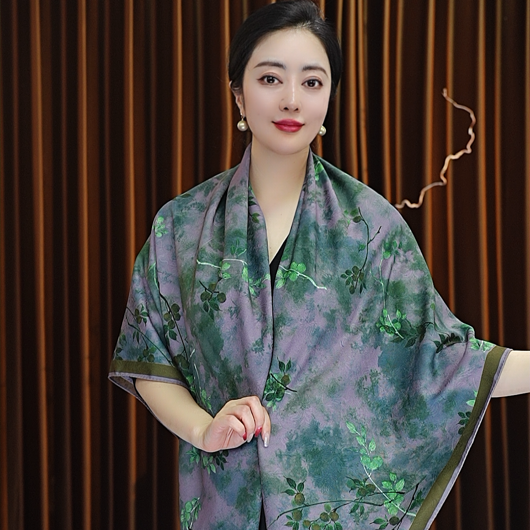 【春风和煦】140*140绫罗大方巾女士丝巾披肩百搭四季款双面戴国风