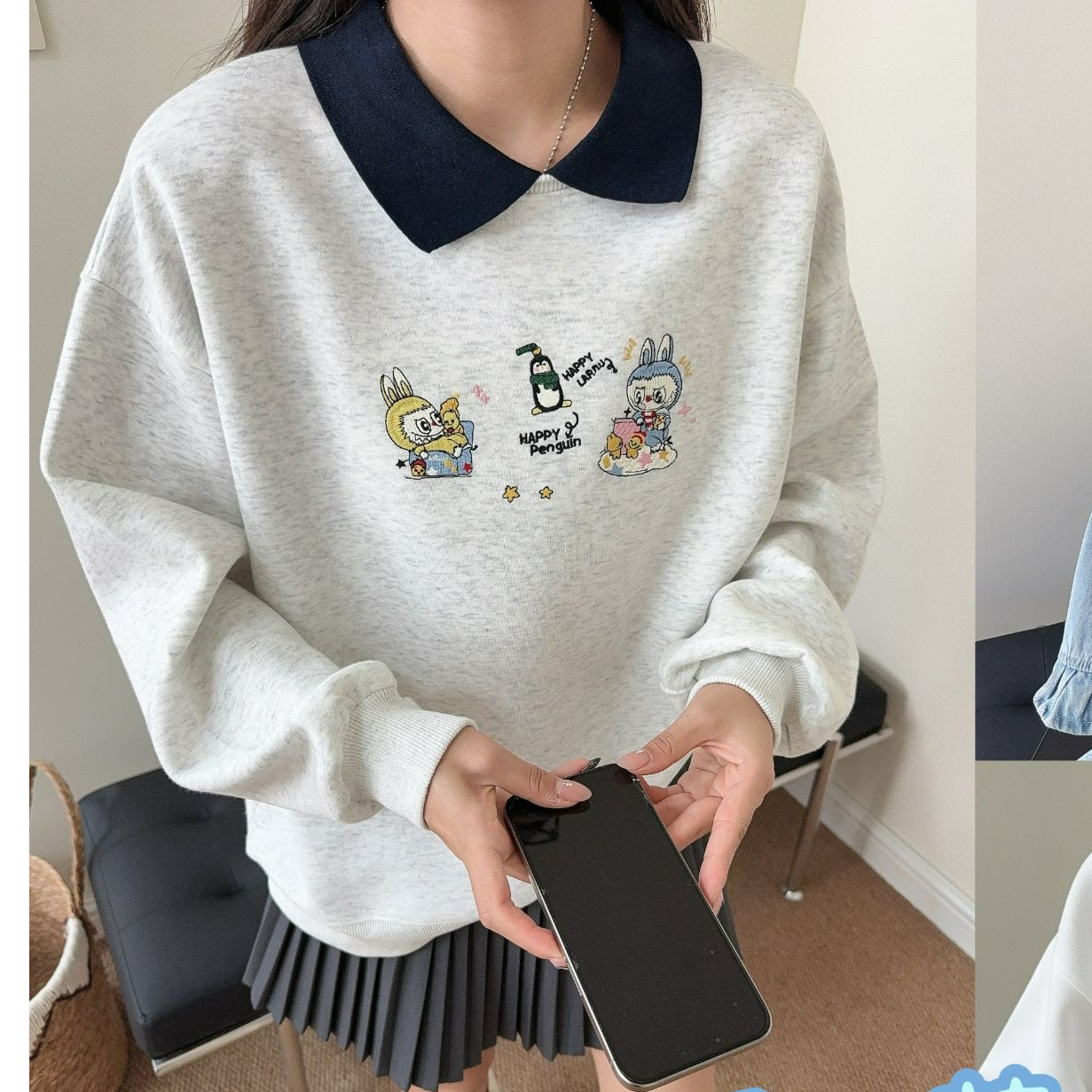 成人款女常规款套头B类卫衣polo长袖印花绣花时尚减龄