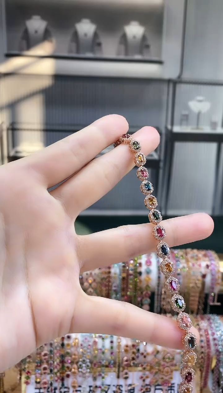 银S925镶嵌手链碧玺66666666