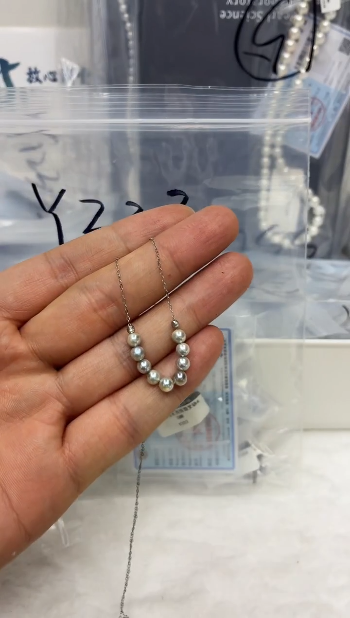 银S925镶嵌DA海水珍珠微笑链4-5 y333