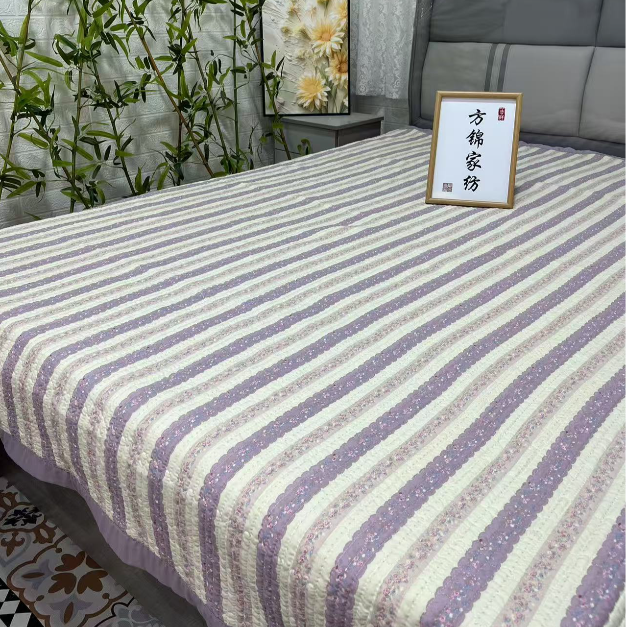 （紫白条）多功能 两面款 可铺可盖200*230±5cm 四季款床盖