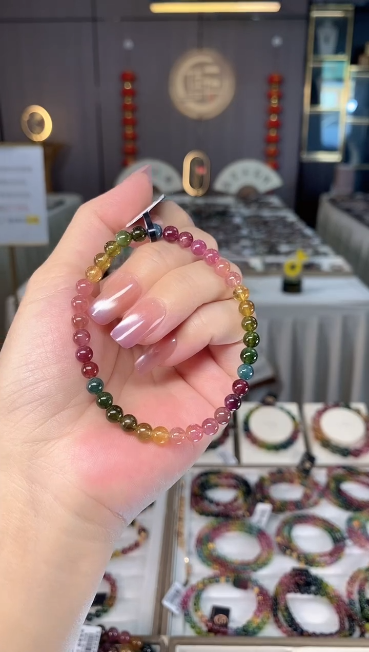未镶嵌老矿碧玺彩虹单圈手串5mm+碧玺多样性发一条hon