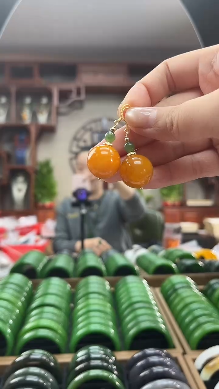 蜜蜡未镶嵌耳饰阿*耳环