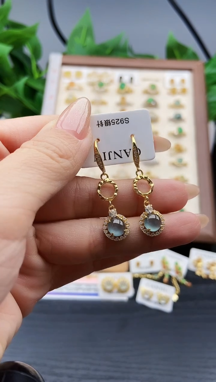 银S925镶嵌翡翠耳饰12