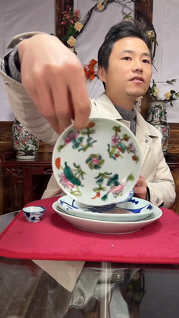 陶瓷苏*粉彩四季花卉小碟子