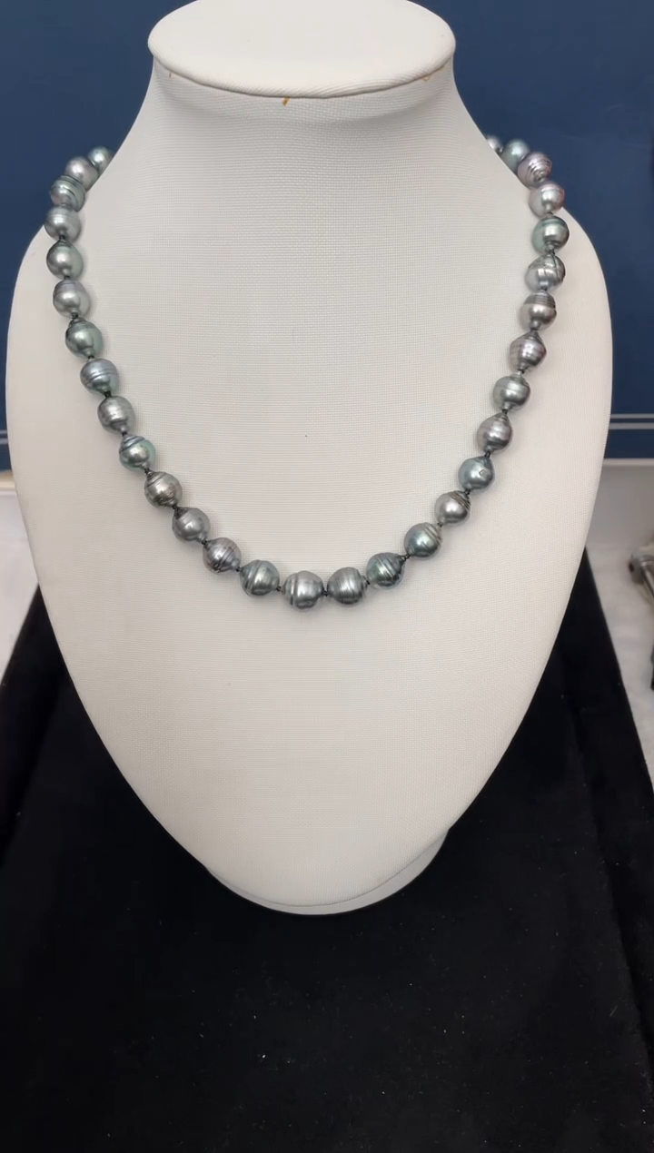 【闪购商品】海水珍珠项链银S925镶嵌大溪地螺纹8-11mm（多样性发一）