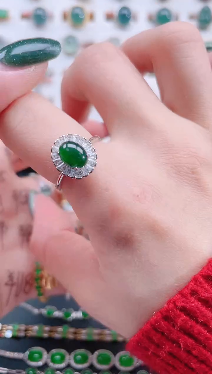 银S925镶嵌戒指翡翠天然翡翠