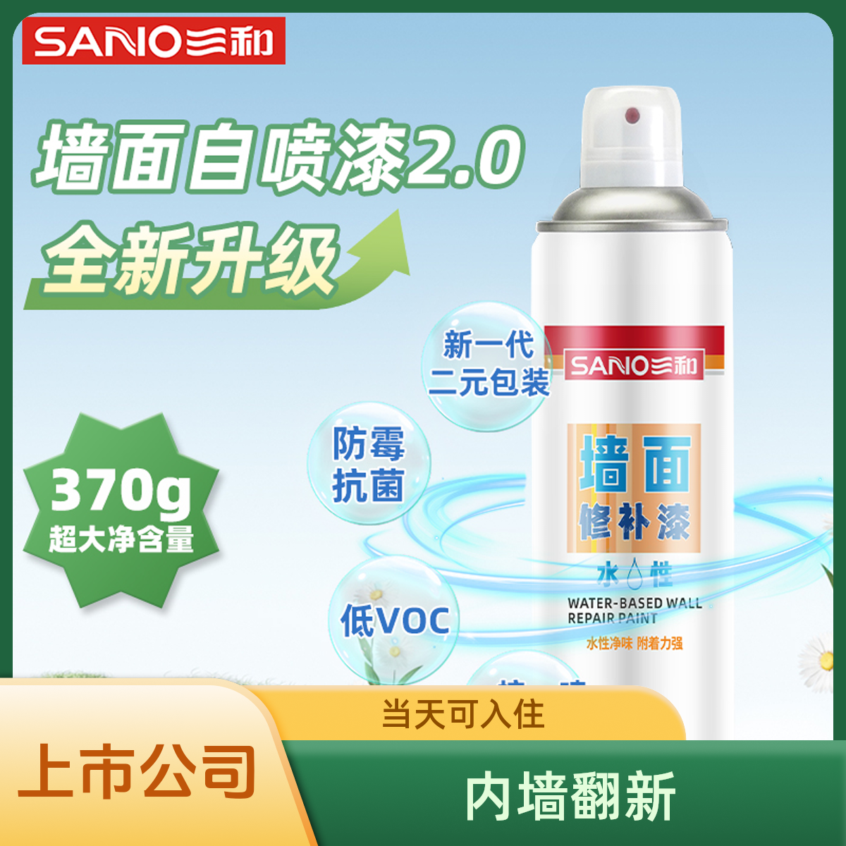 【国补立减】三和新一代白墙翻新漆污渍遮盖一喷白内墙乳胶漆