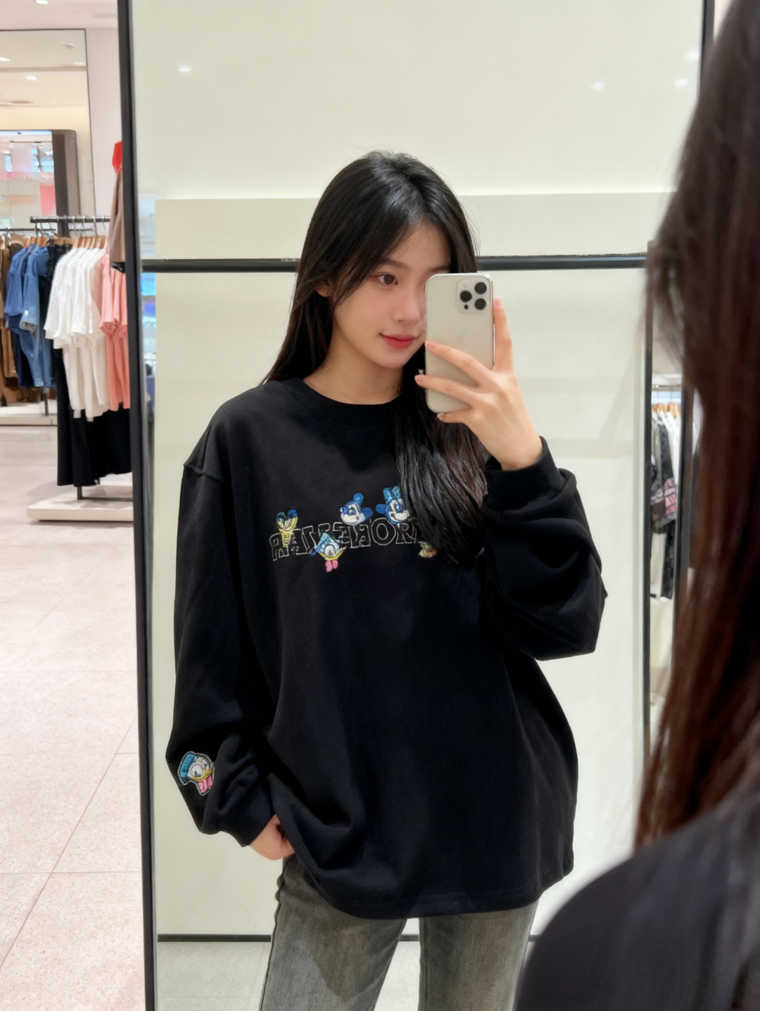 【刺绣琪琪丫】长袖刺绣圆领休闲风打底衫女士韩版秋冬T恤中长款