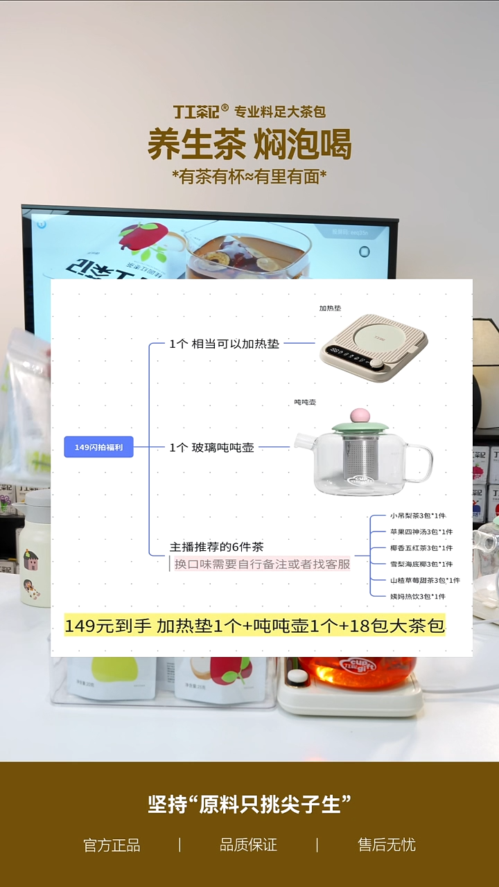 高硼硅玻璃6件（18包）茶+加热垫+玻璃吨吨壶