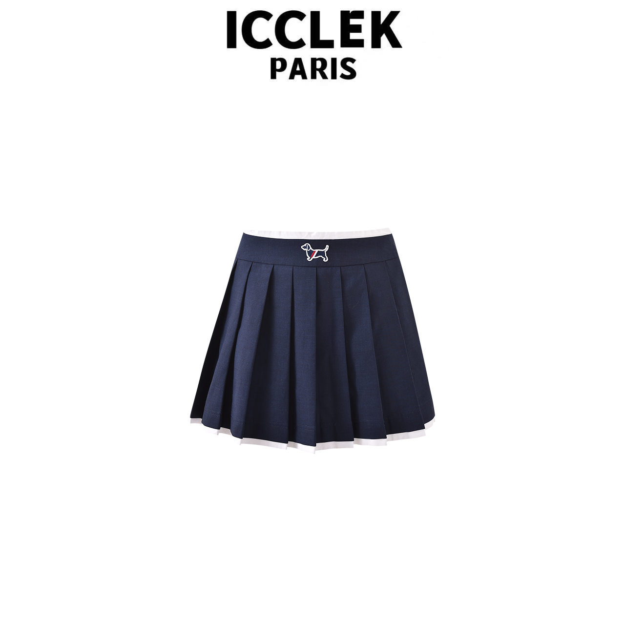 ICCLEK 藏青色百搭压褶短裙半身裙气质时尚夏季减龄学院风 - 1141