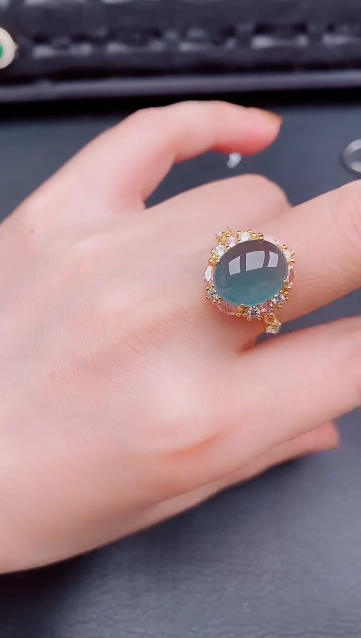 【闪购商品】翡翠戒指银S925镶嵌天然a货翡翠451