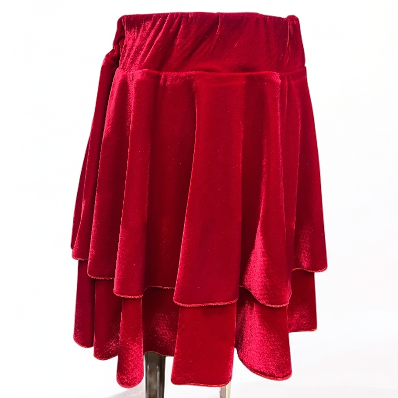 彩蝶01809弹力丝绒双层半身裙东北大花