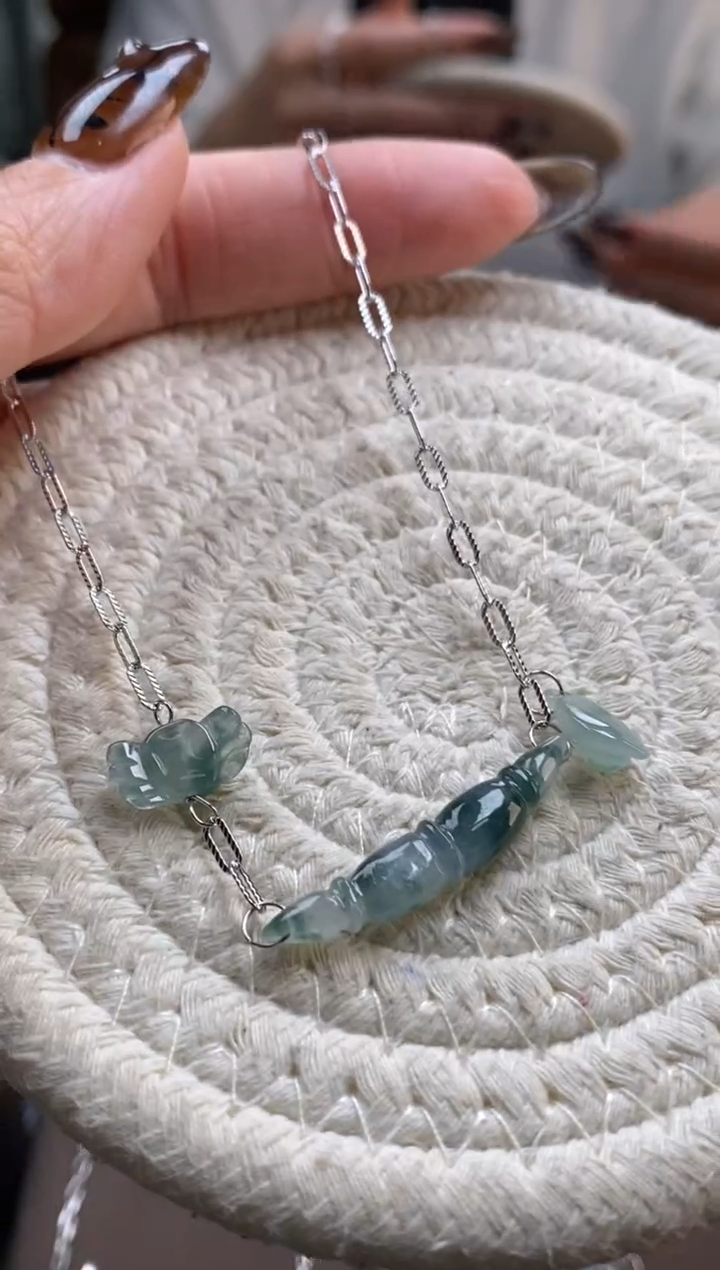 颈饰银S925镶嵌翡翠净货19457