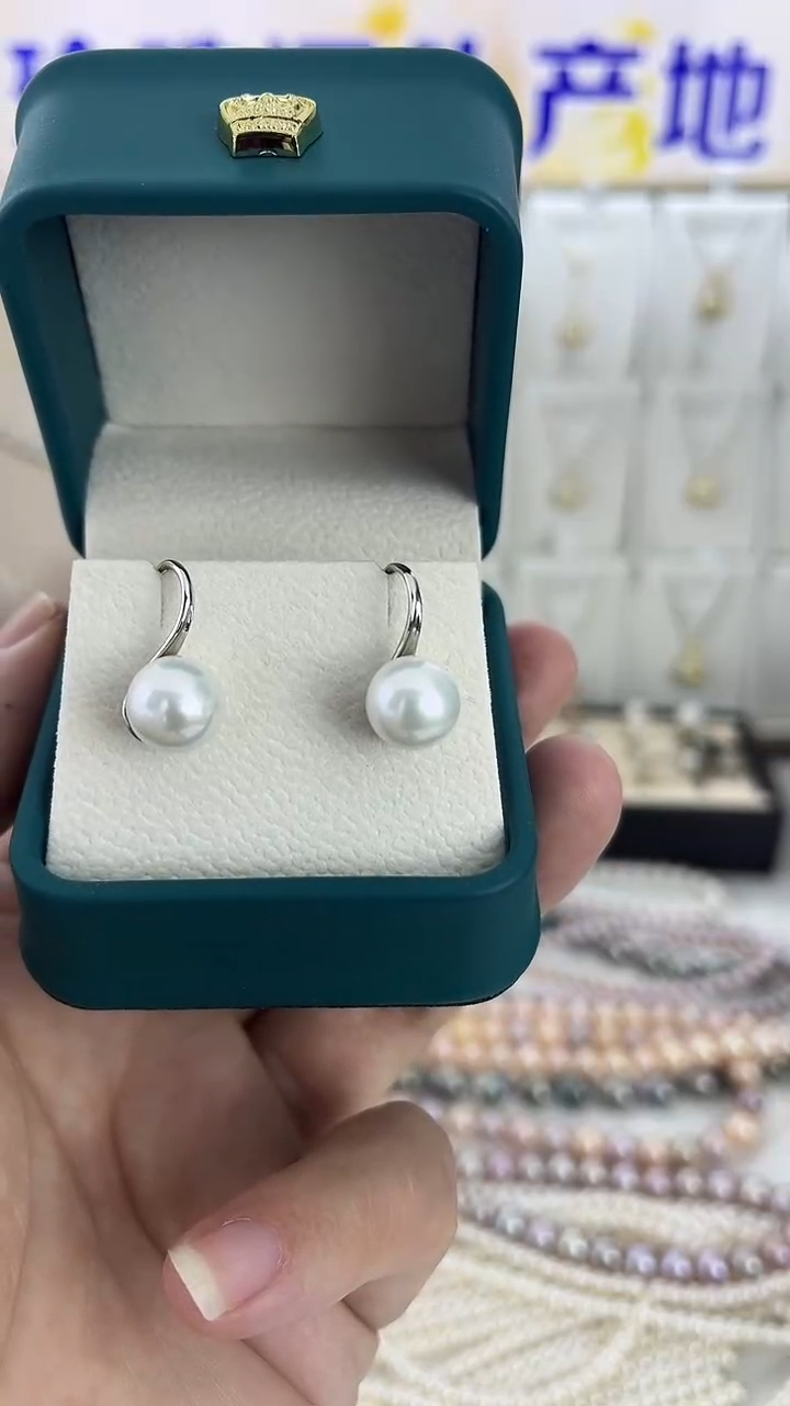 银S925镶嵌耳饰淡水珍珠05天然珍珠极光高跟鞋耳钩9-10