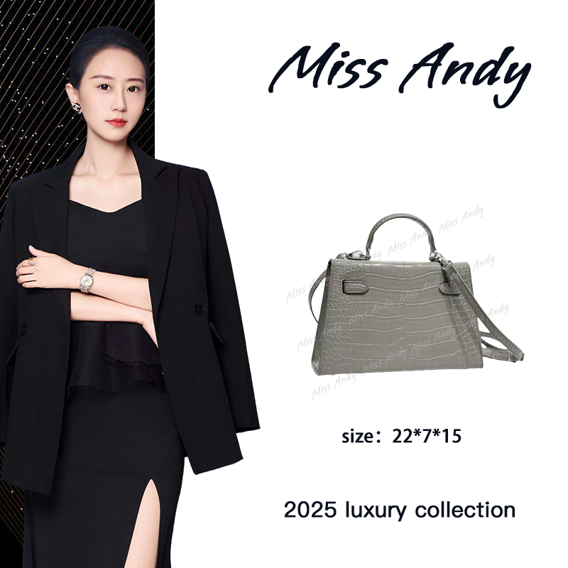 【Andy甄选】XKY-2243-灰色大马22铂头层牛皮压鳄鱼纹女包