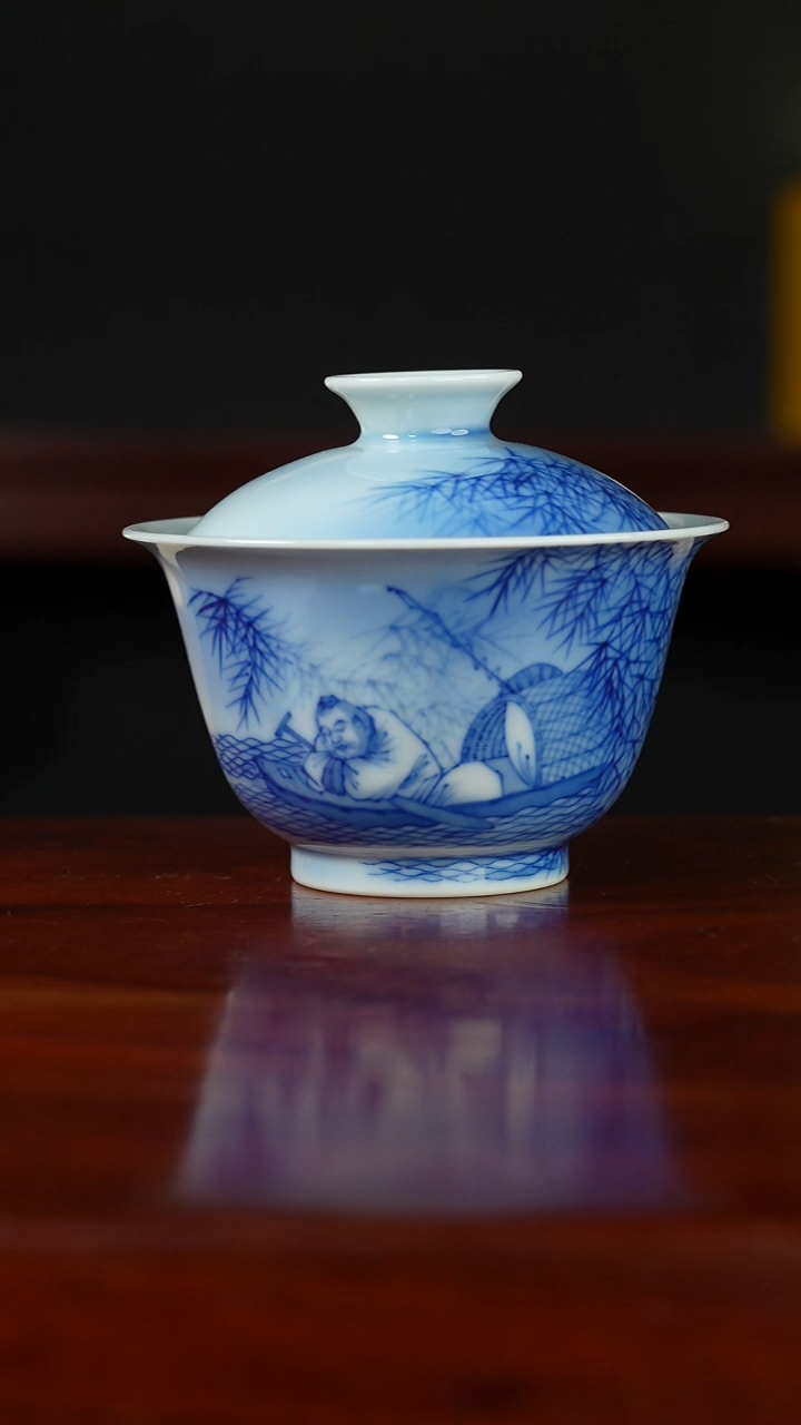 祖传窑真柴窑传承400年湖光月影二才盖碗
