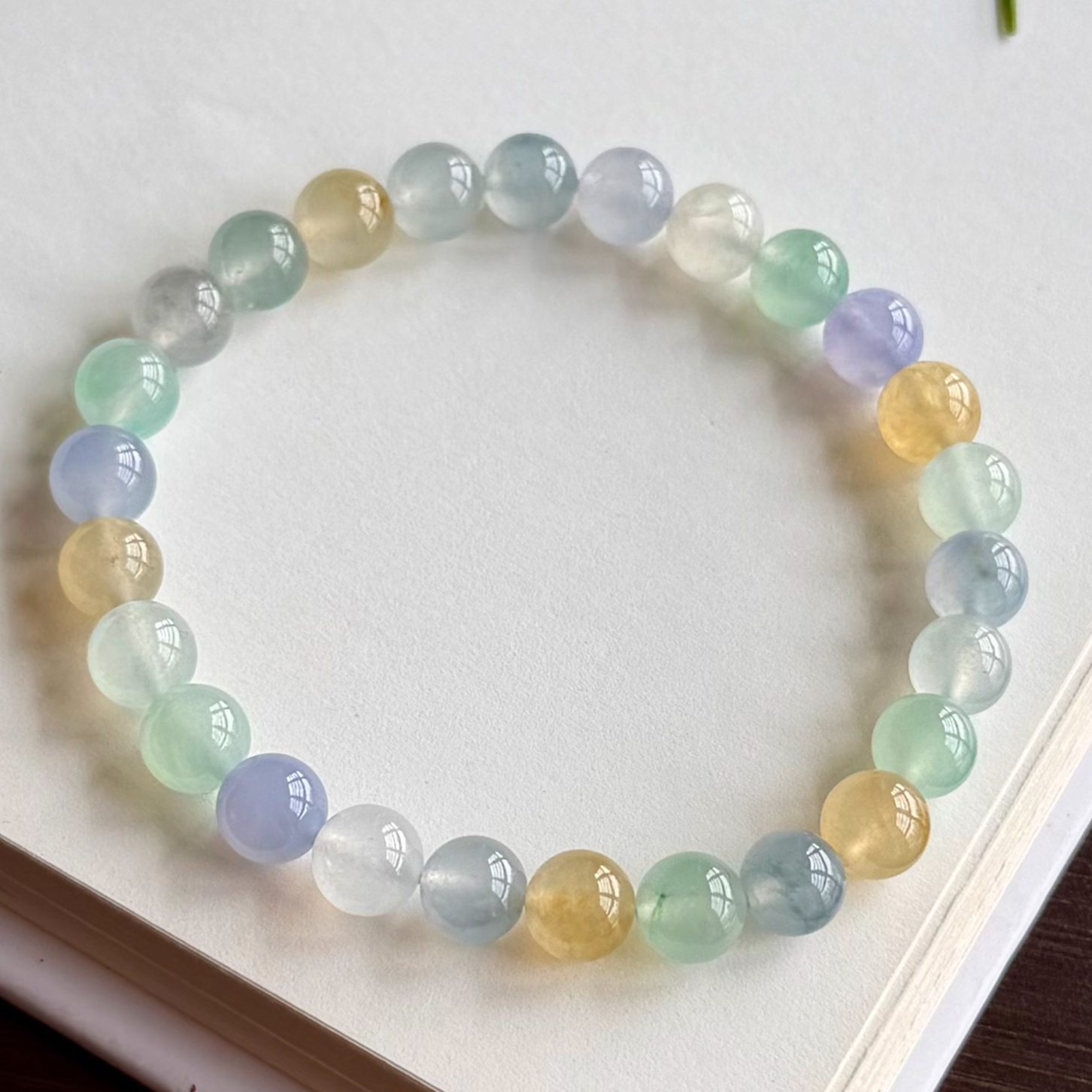 F87冰种幻彩圆珠手串翡翠珠珠缅甸天然A货百搭彩色单圈糖果色