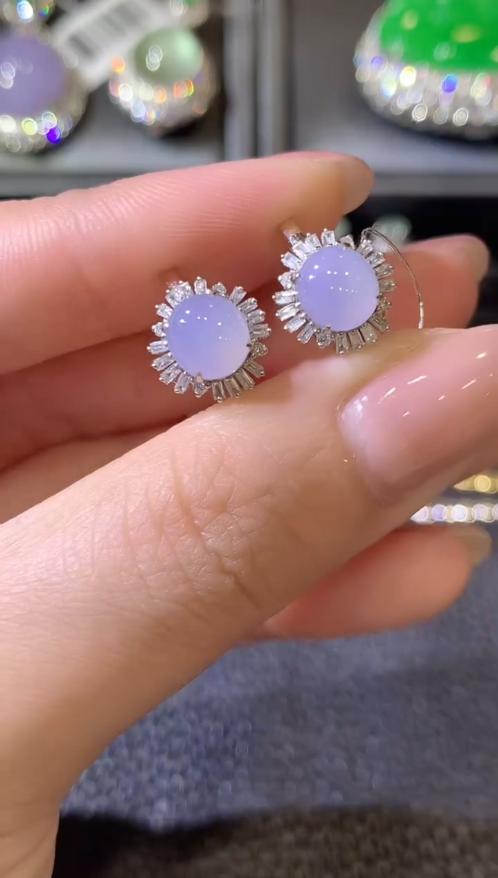 【闪购商品】翡翠耳饰18K金镶嵌D53紫货有一定色差