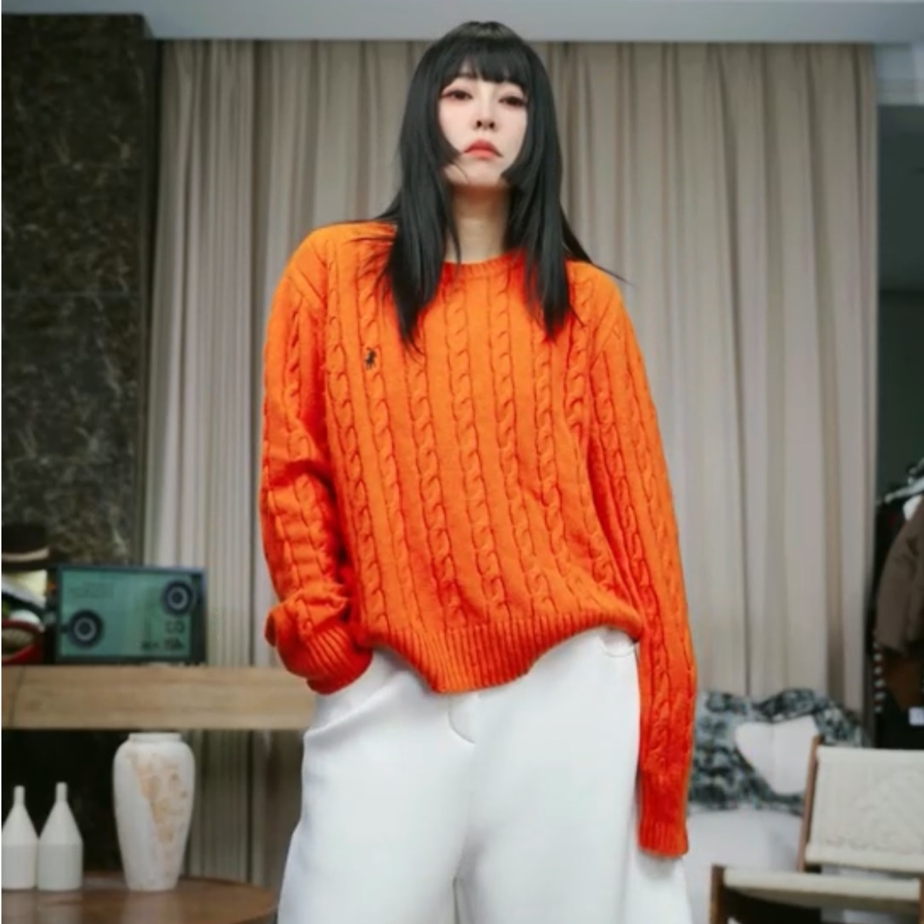 infobyfive福利秋冬新款刺绣小骑兵圆领长袖针织毛衣壹NF0510501