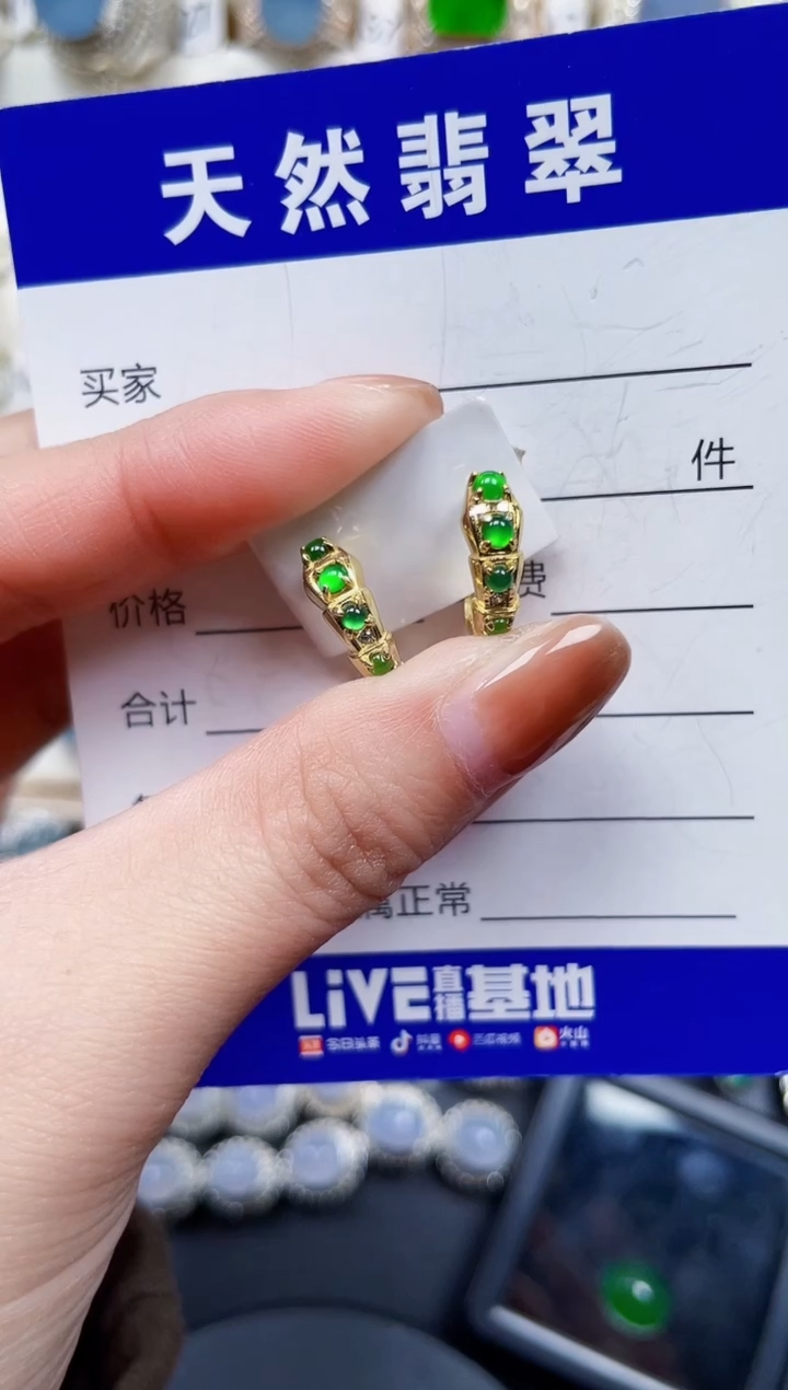 银S925镶嵌翡翠耳饰753